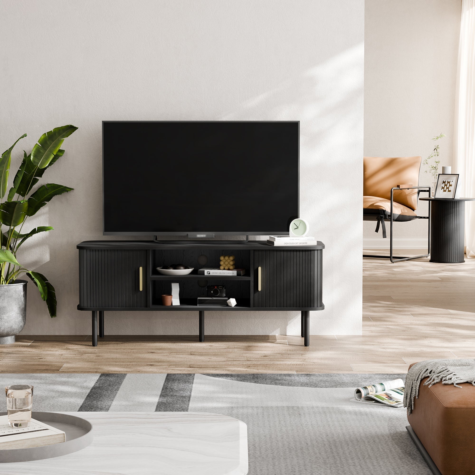 How to Style a Mid-Century Modern Living Room with a Tambour TV Stand - Well Zone | Furniture That Redefines Your Home Sanctuary