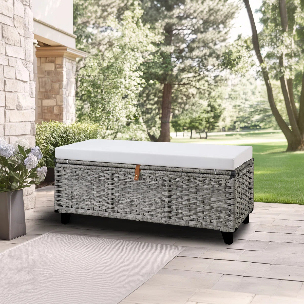 upholstered flip top storage wicker storage bench- WELL ZONE