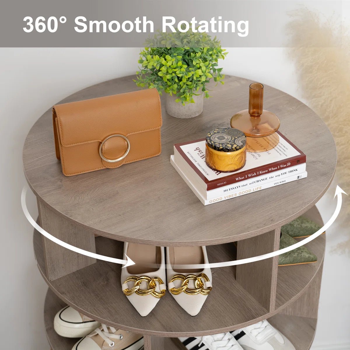16 Pair Rotating Shoe Rack - Gray/SW9718AHES