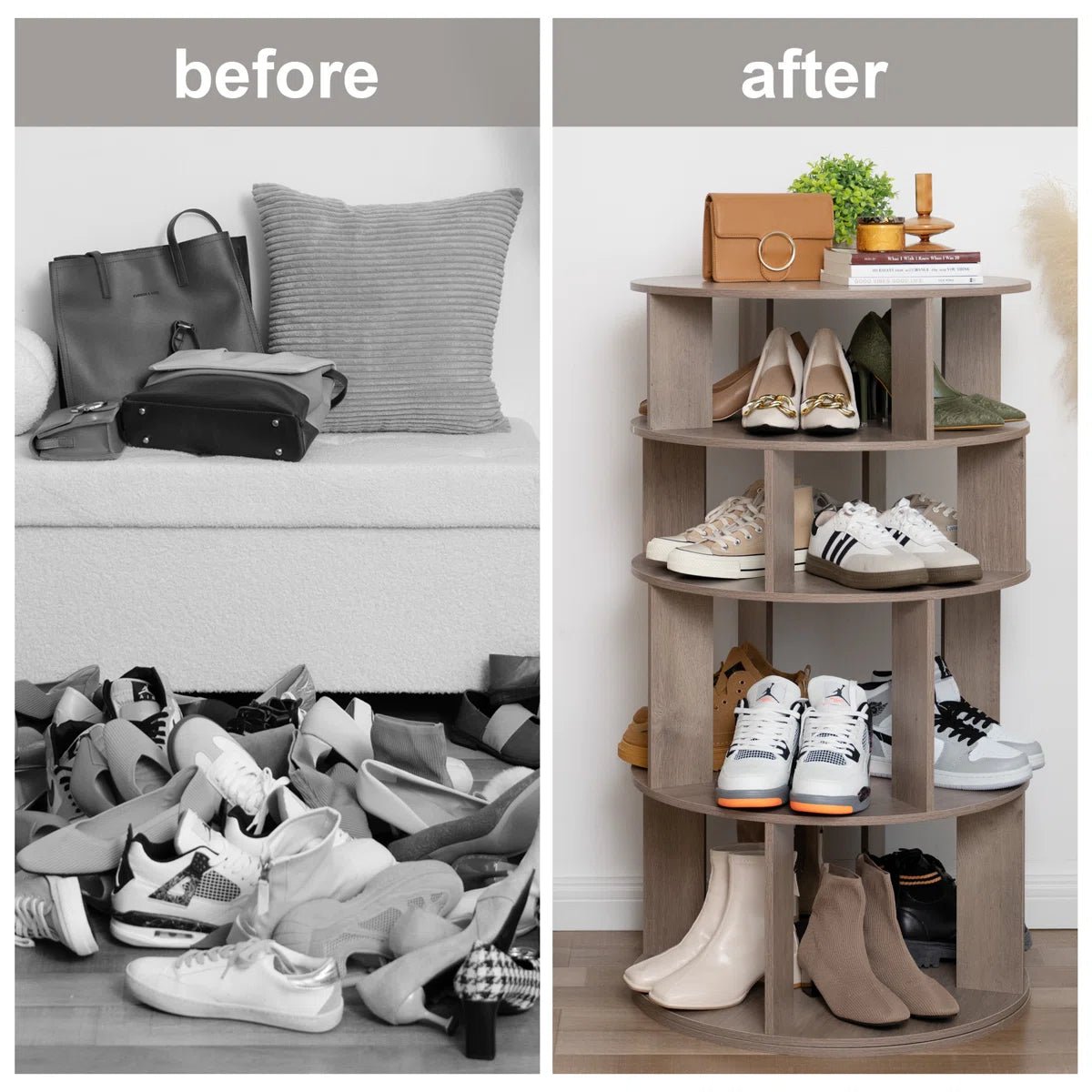16 Pair Rotating Shoe Rack - Gray/SW9718AHES