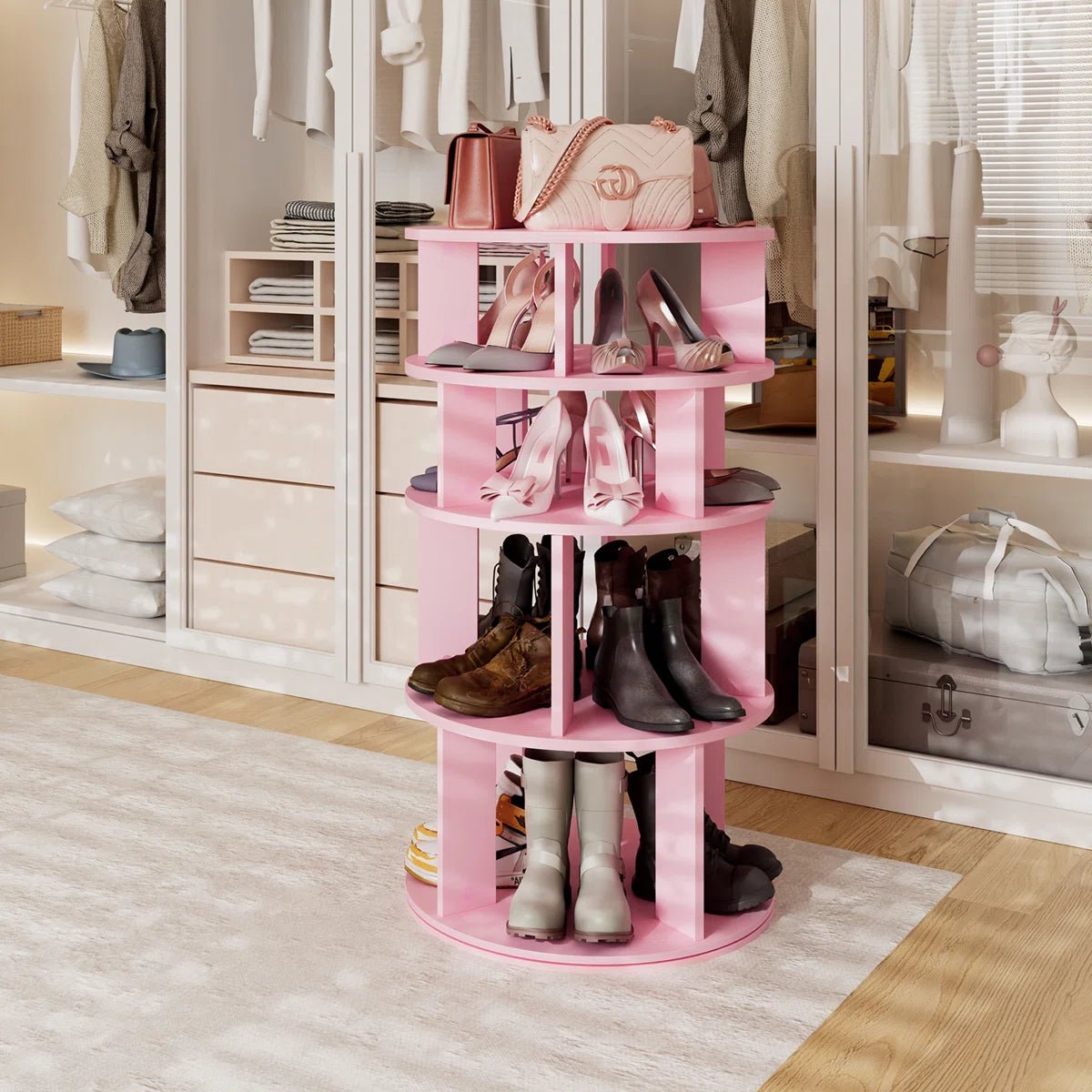 16 Pair Rotating Shoe Rack - Pink/SW9718AHIF