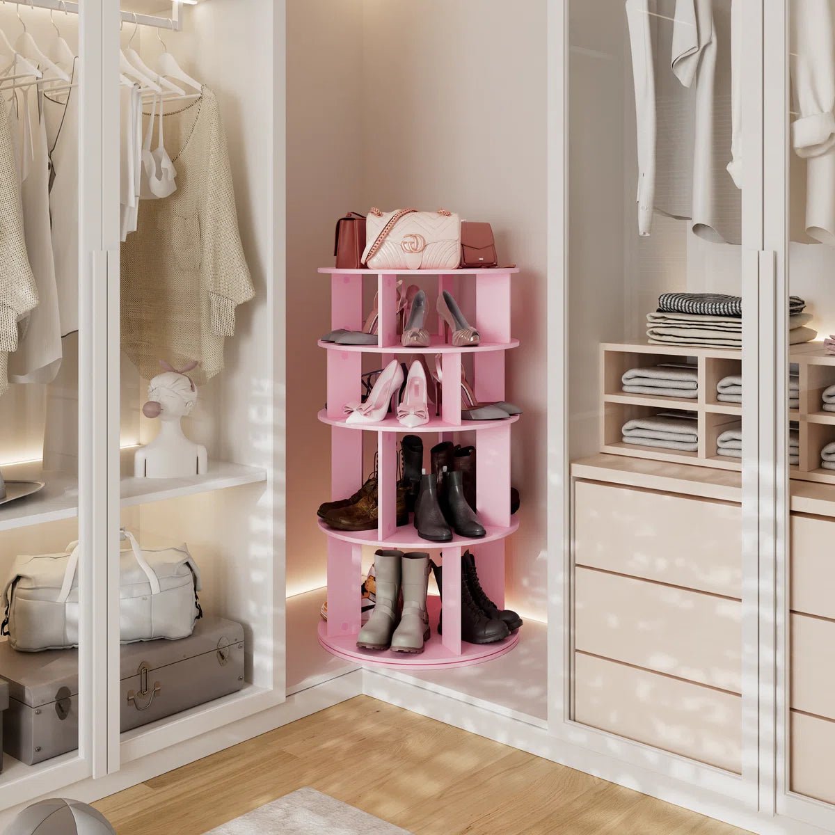 16 Pair Rotating Shoe Rack - Pink/SW9718AHIF
