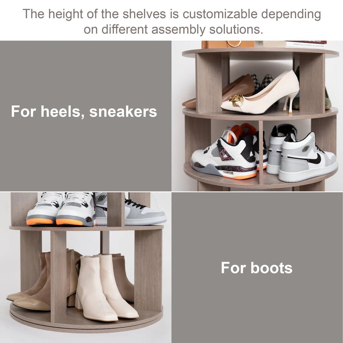 16 Pair Rotating Shoe Rack - Gray/SW9718AHES