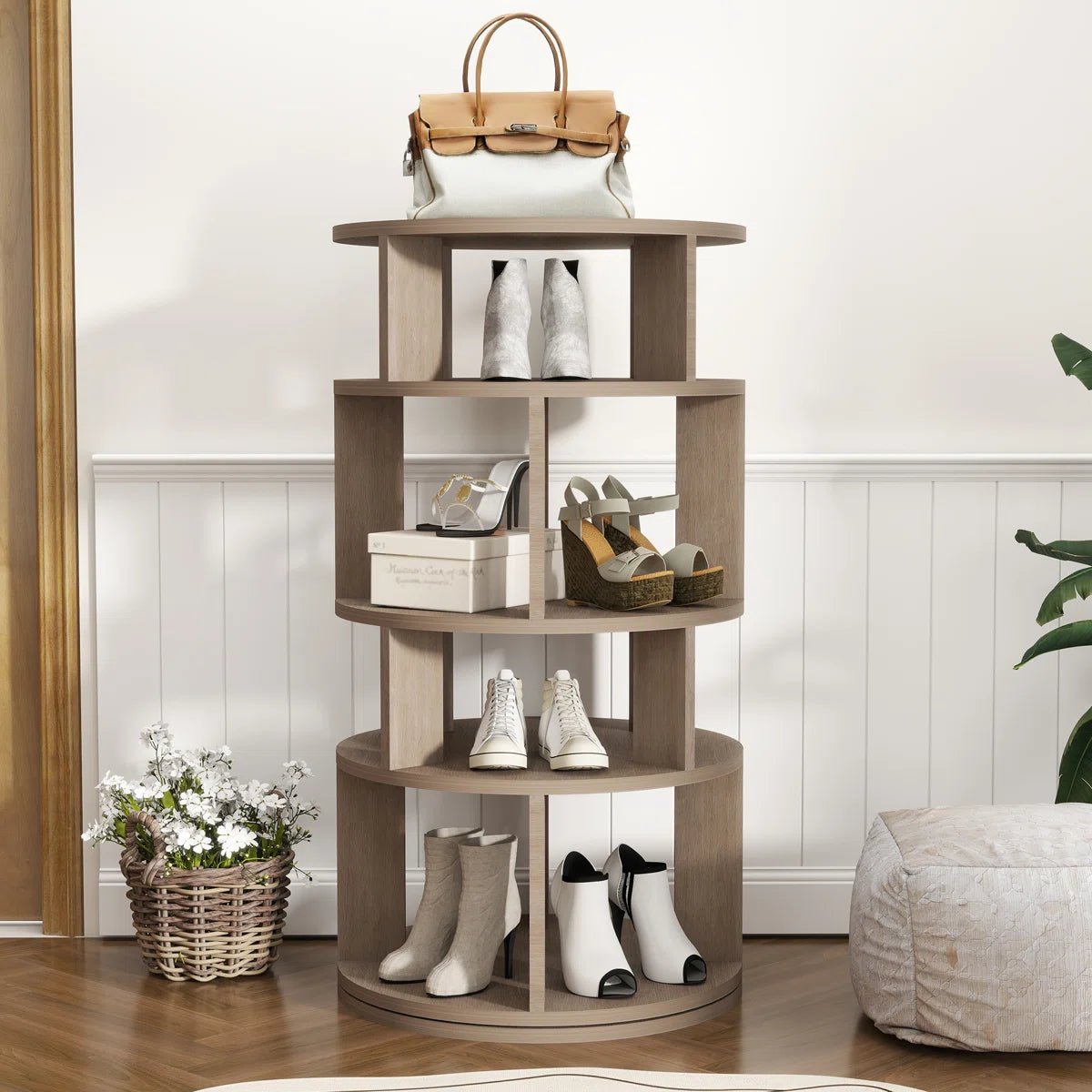 16 Pair Rotating Shoe Rack - Gray/SW9718AHES