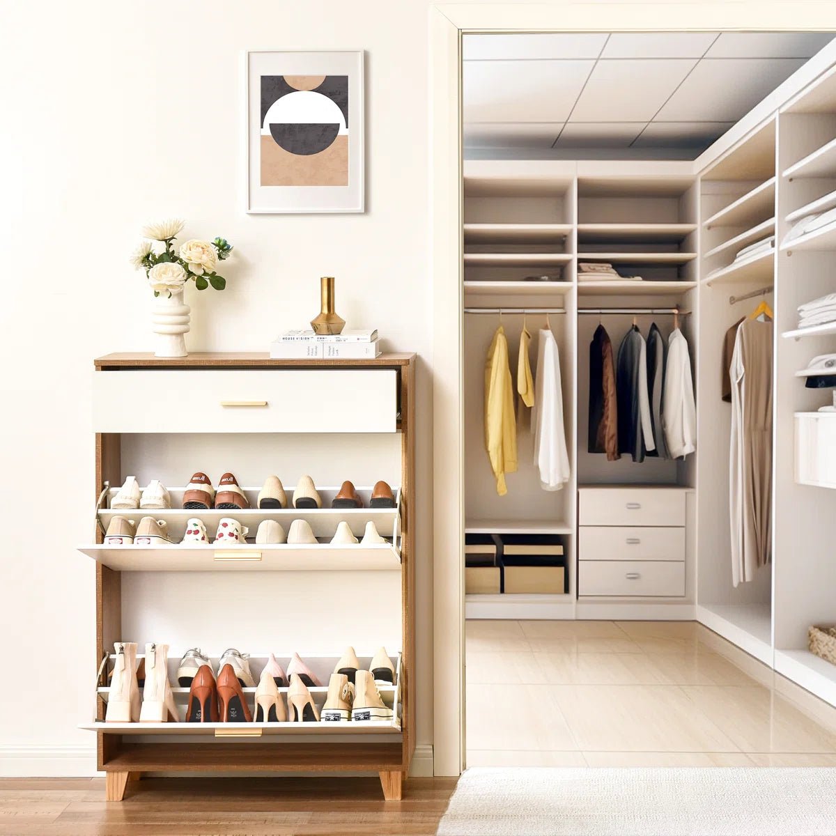 16 Pair Shoe Storage Cabinet Fit for US Size 10.5 - White/SW9709ALWN