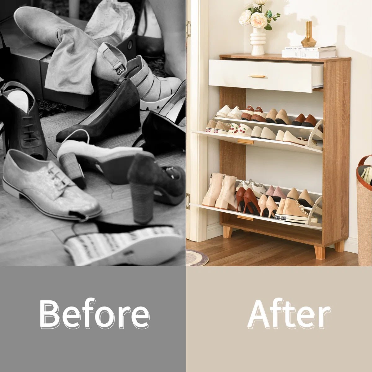 16 Pair Shoe Storage Cabinet Fit for US Size 10.5 - White/SW9709ALWN