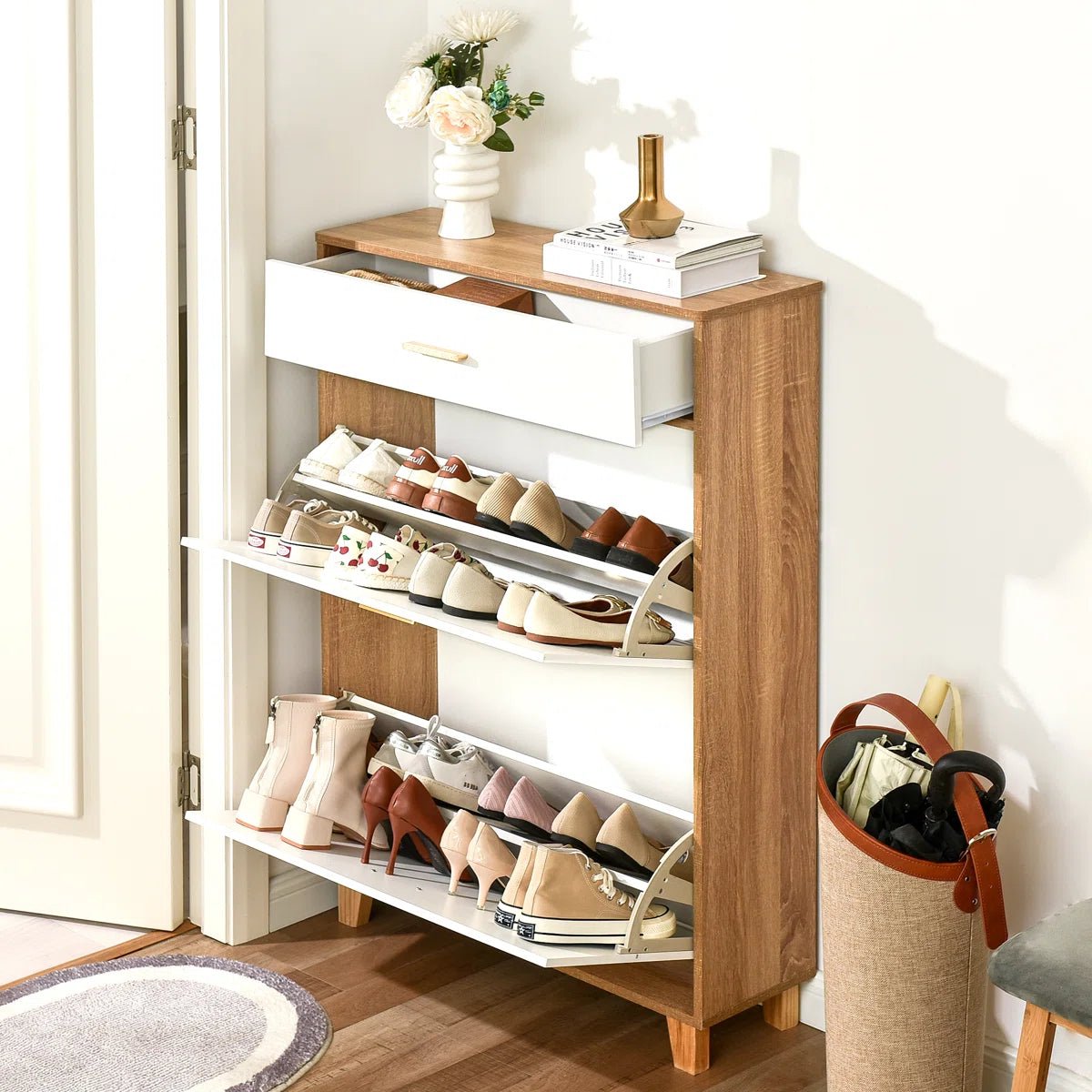 16 Pair Shoe Storage Cabinet Fit for US Size 10.5 - White/SW9709ALWN