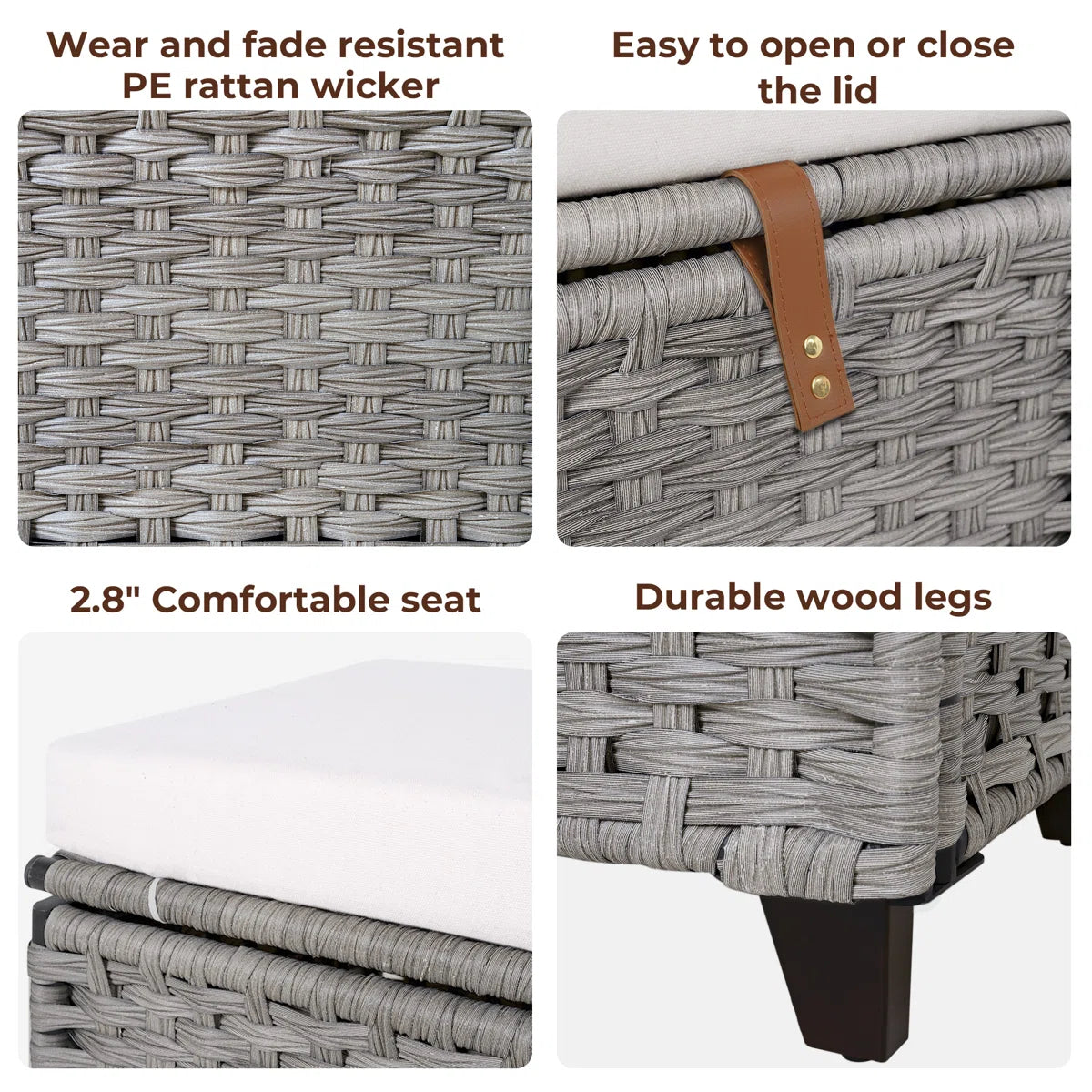 upholstered flip top storage wicker storage bench- WELL ZONE