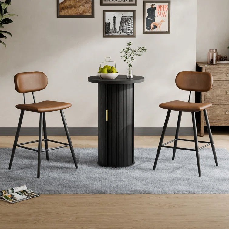 26.75" Leather Counter & Bar Stool with Large Seat and Back (Set of 2) - Brown/SW9804ALOGQ2