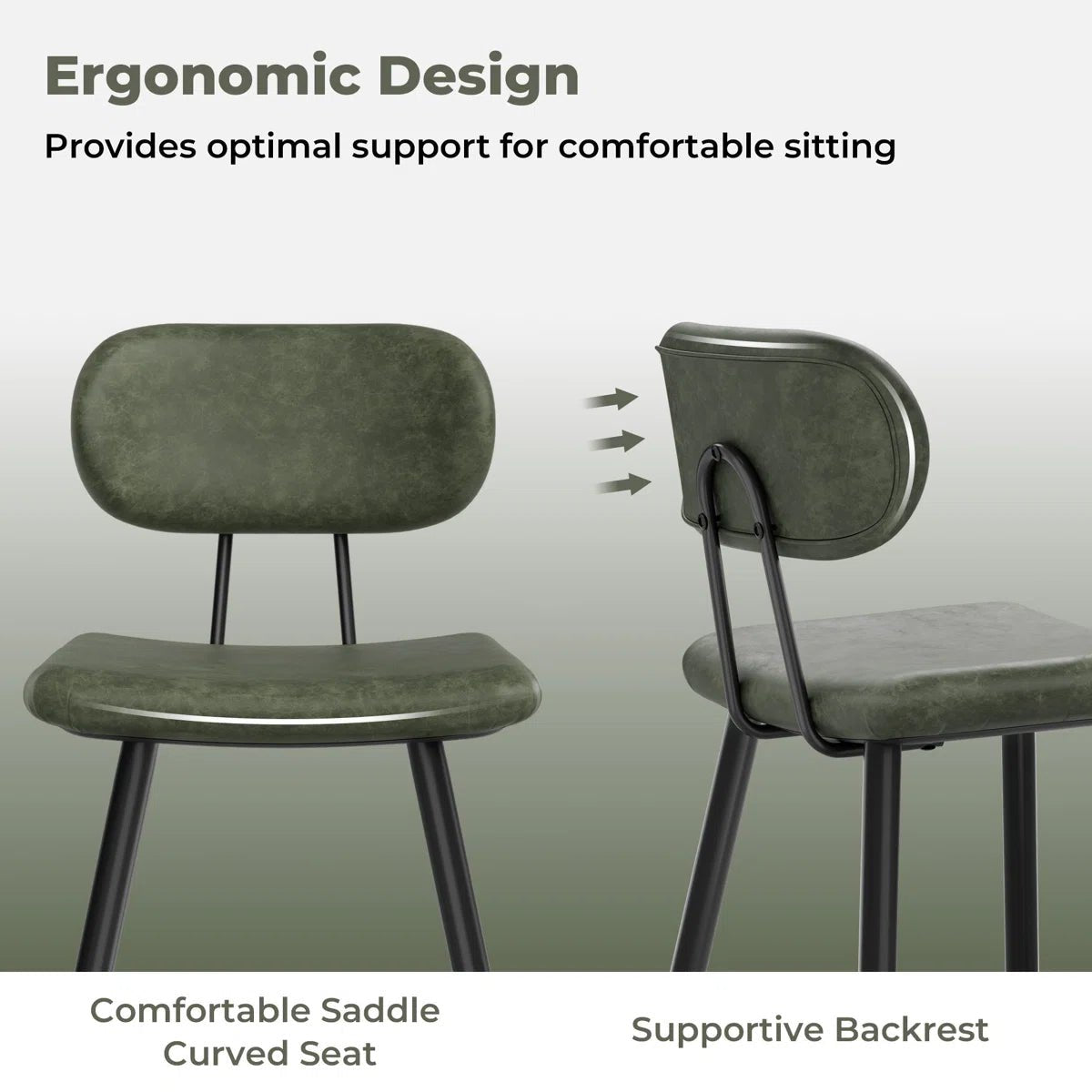 26.75" Leather Counter & Bar Stool with Large Seat and Back (Set of 2) - Green/