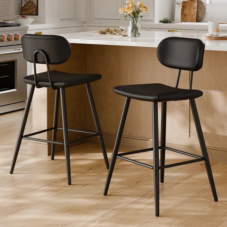 26.75" Leather Counter & Bar Stool with Large Seat and Back (Set of 2) - Black/SW9804ALKAQ2
