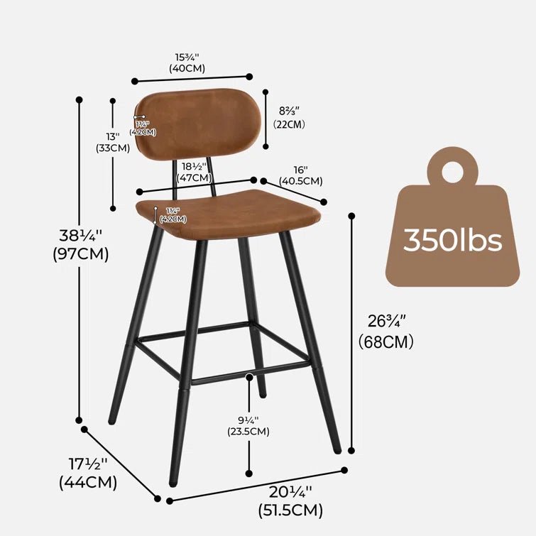 26.75" Leather Counter & Bar Stool with Large Seat and Back (Set of 2) - Brown/SW9804ALOGQ2