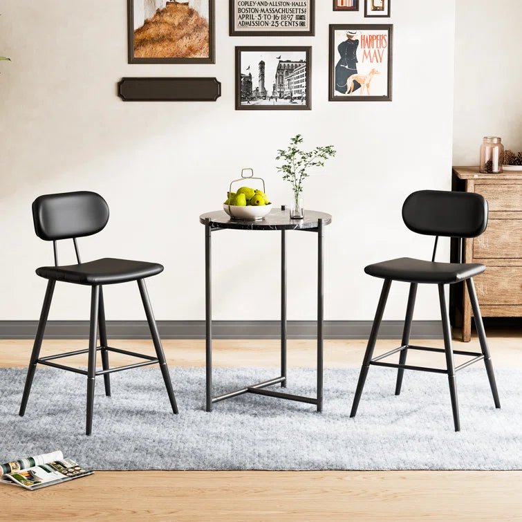 26.75" Leather Counter & Bar Stool with Large Seat and Back (Set of 2) - Black/SW9804ALKAQ2