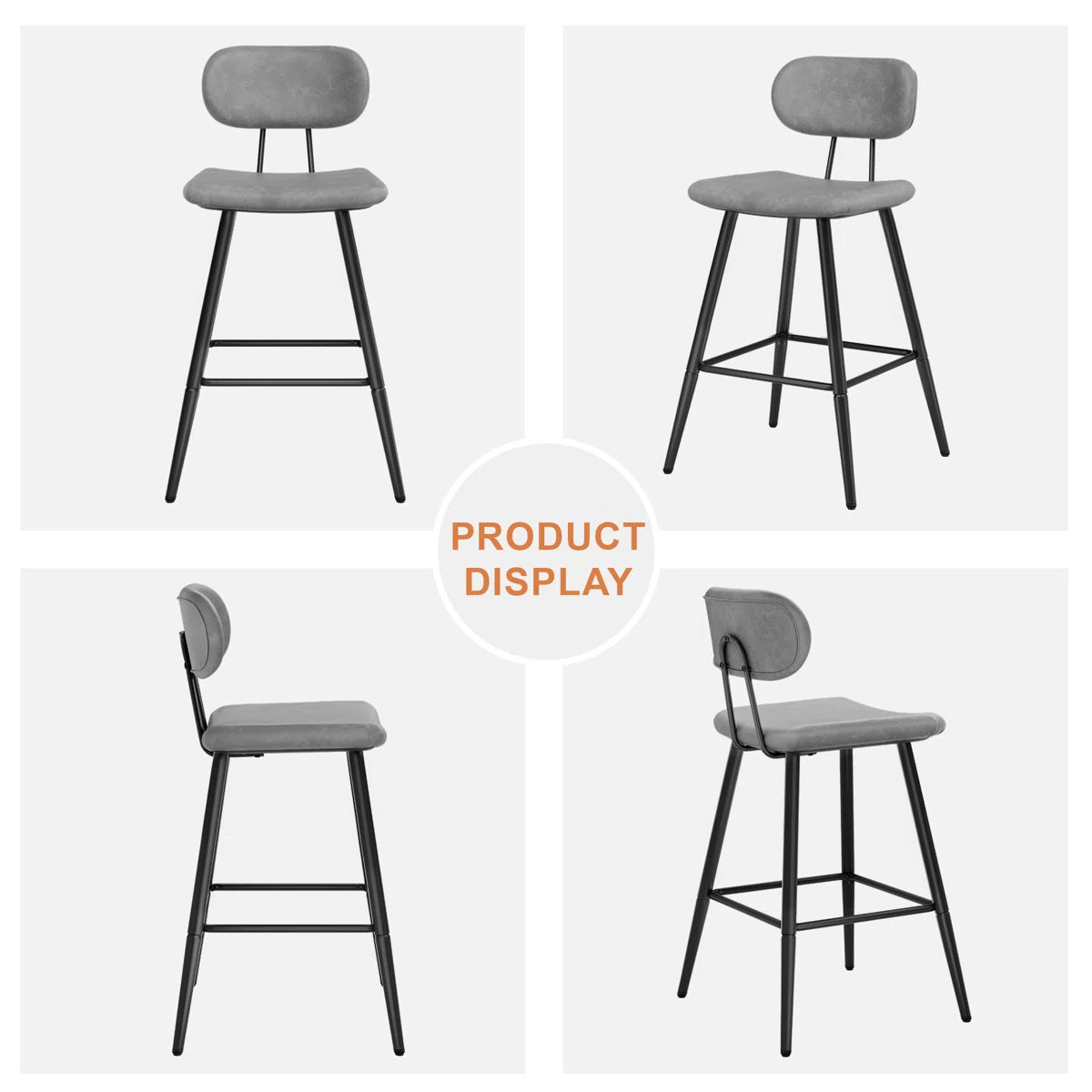 26.75" Leather Counter & Bar Stool with Large Seat and Back (Set of 2) - Gray/