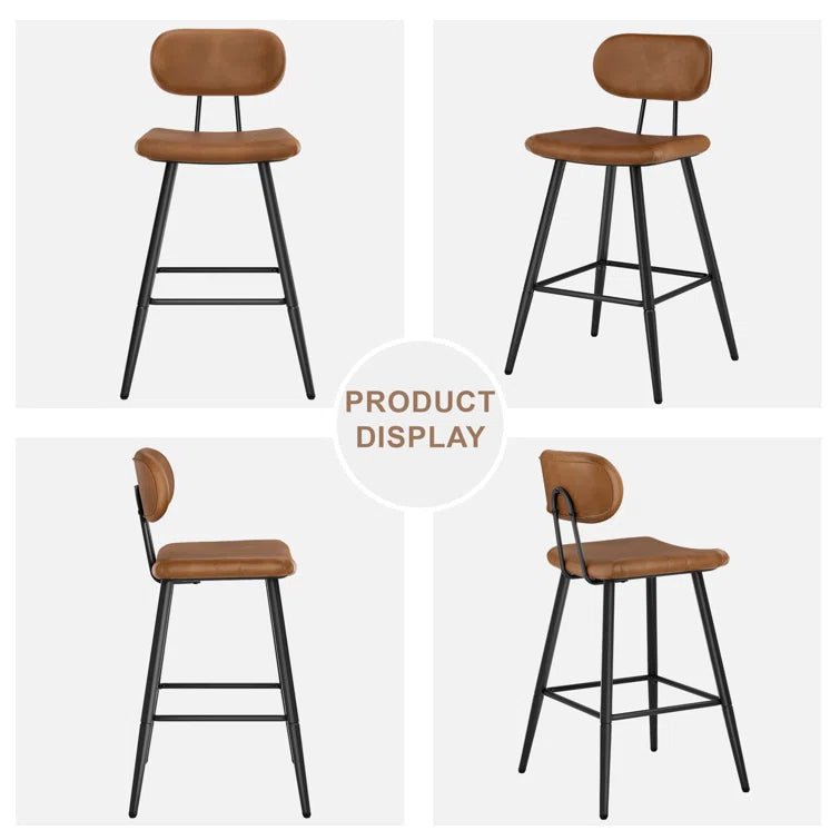 26.75" Leather Counter & Bar Stool with Large Seat and Back (Set of 2) - Black/SW9804ALKAQ2