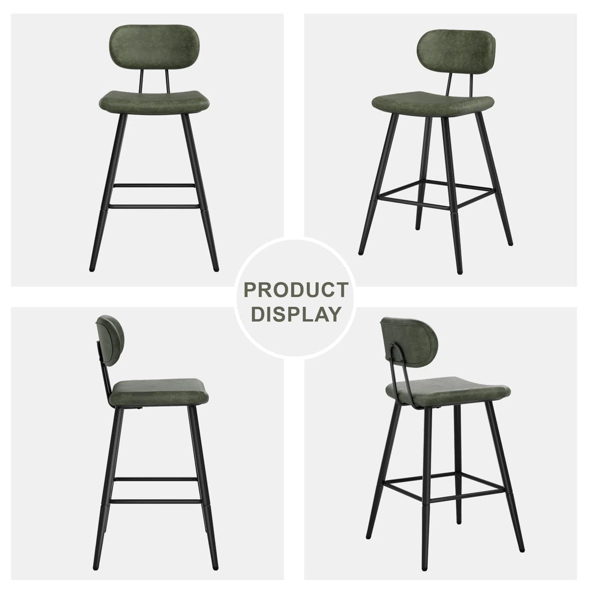 26.75" Leather Counter & Bar Stool with Large Seat and Back (Set of 2) - Green/