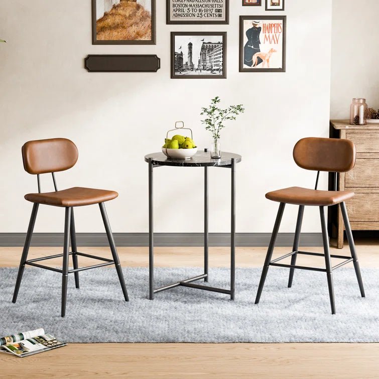 26.75" Leather Counter & Bar Stool with Large Seat and Back (Set of 2) - Brown/SW9804ALOGQ2