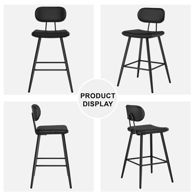 26.75" Leather Counter & Bar Stool with Large Seat and Back (Set of 2) - Black/SW9804ALKAQ2
