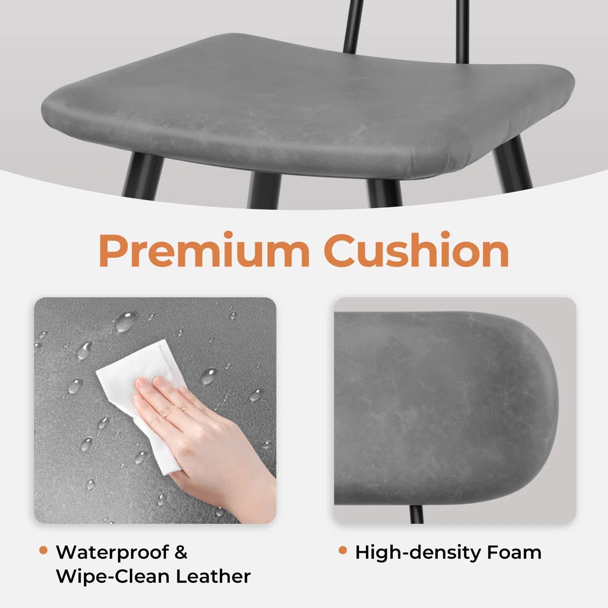 26.75" Leather Counter & Bar Stool with Large Seat and Back (Set of 2) - Gray/