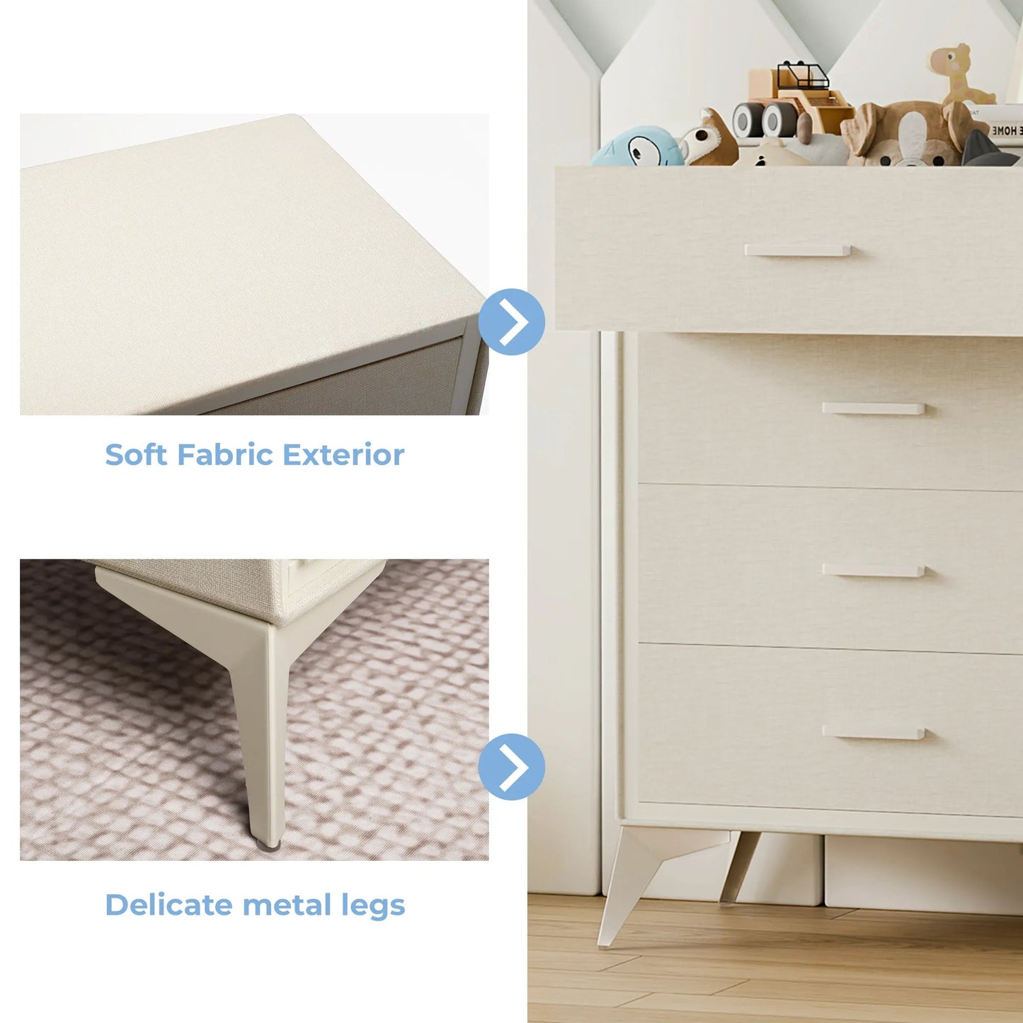 4 Drawer Metal - Framed Fabric Storage Cabinet - White/SW9727AKWN