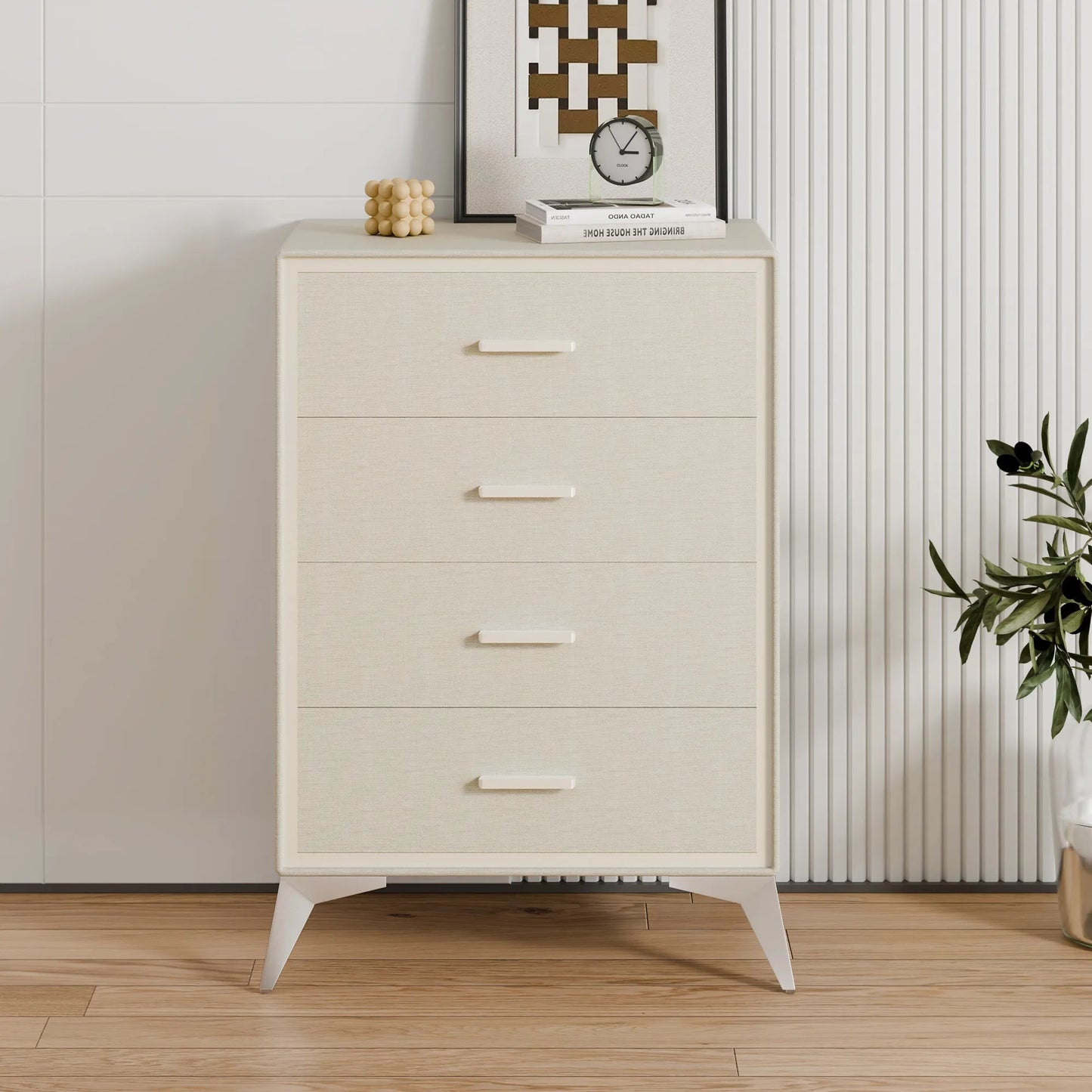 4 Drawer Metal - Framed Fabric Storage Cabinet - White/SW9727AKWN