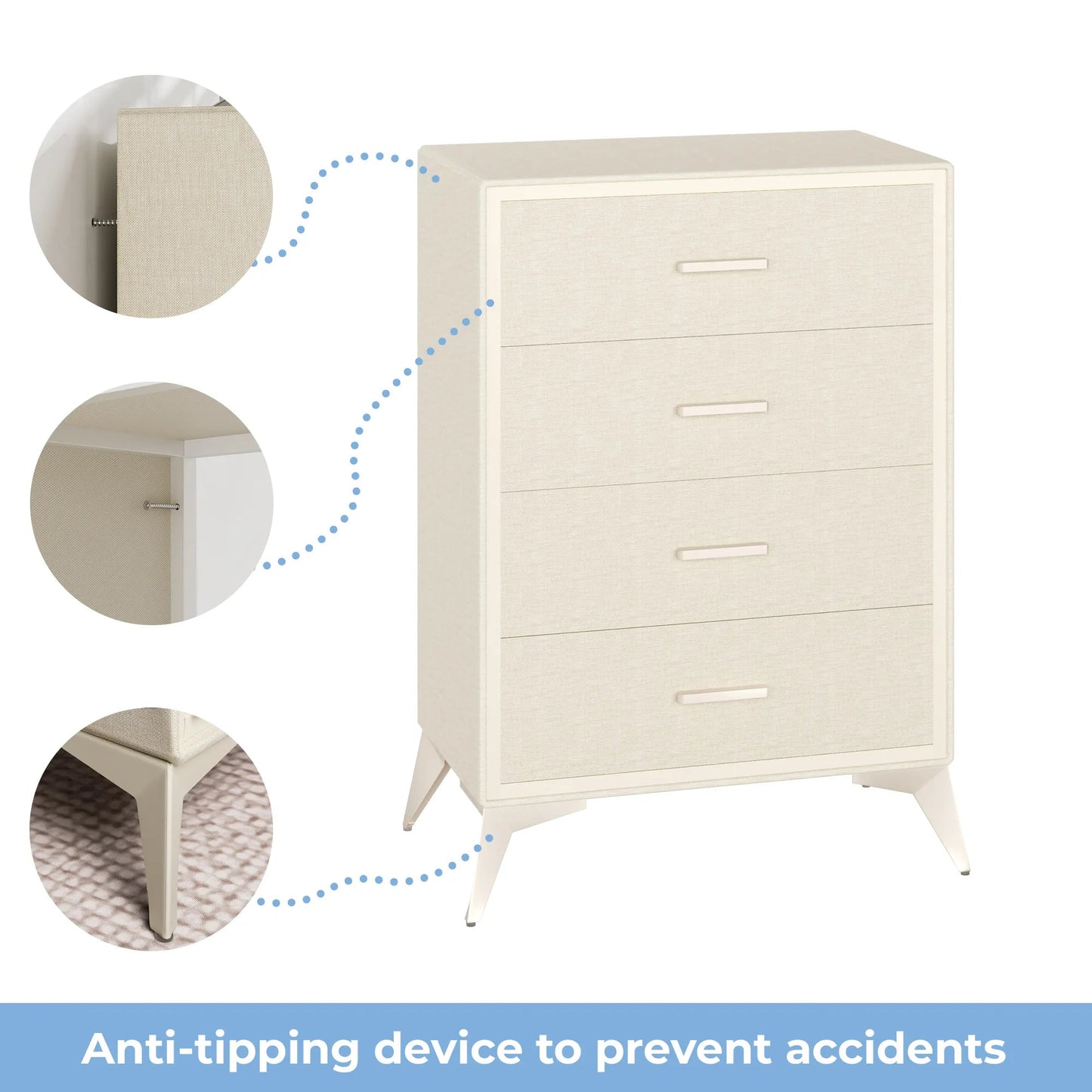 4 Drawer Metal - Framed Fabric Storage Cabinet - White/SW9727AKWN