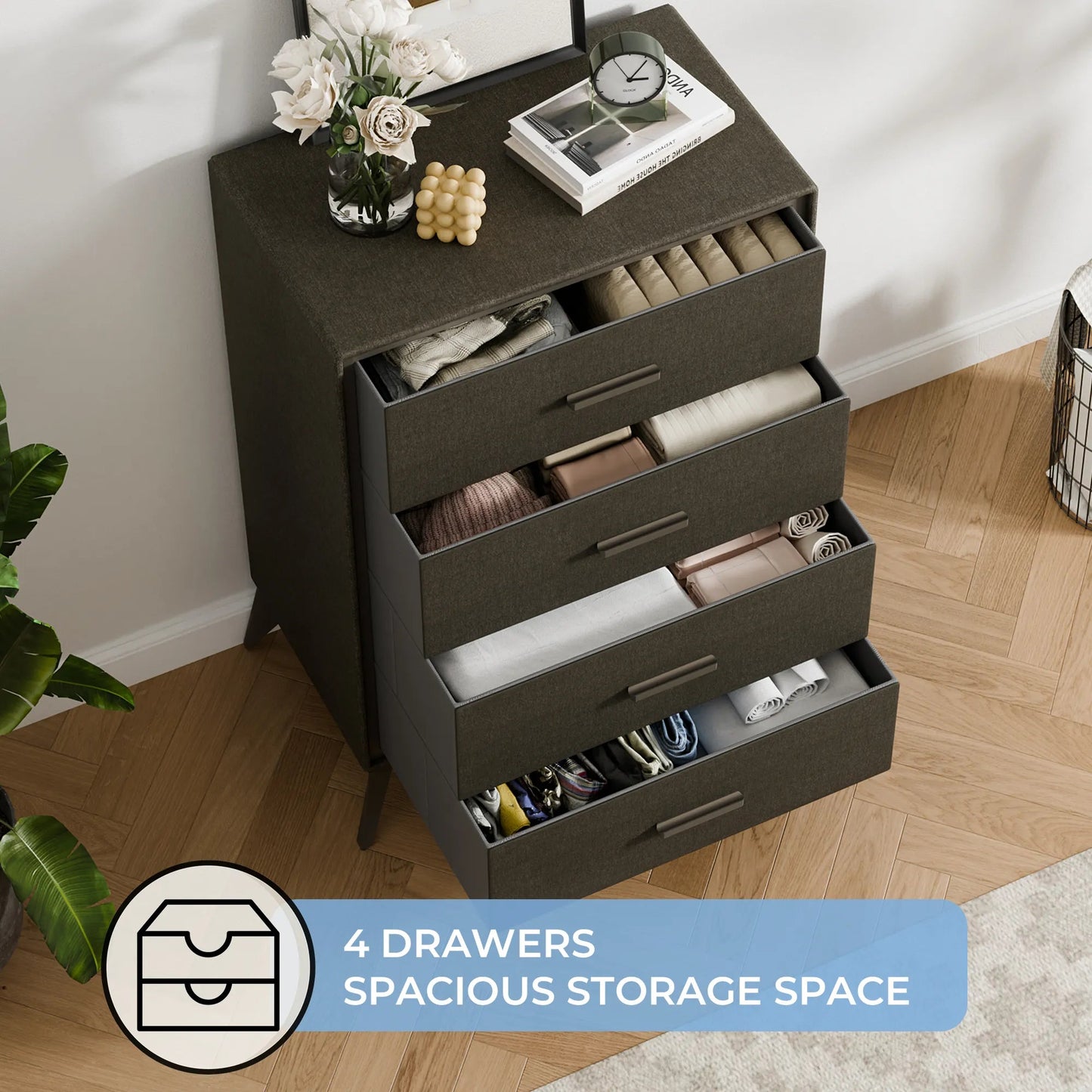4 Drawer Metal - Framed Fabric Storage Cabinet - White/SW9727AKWN