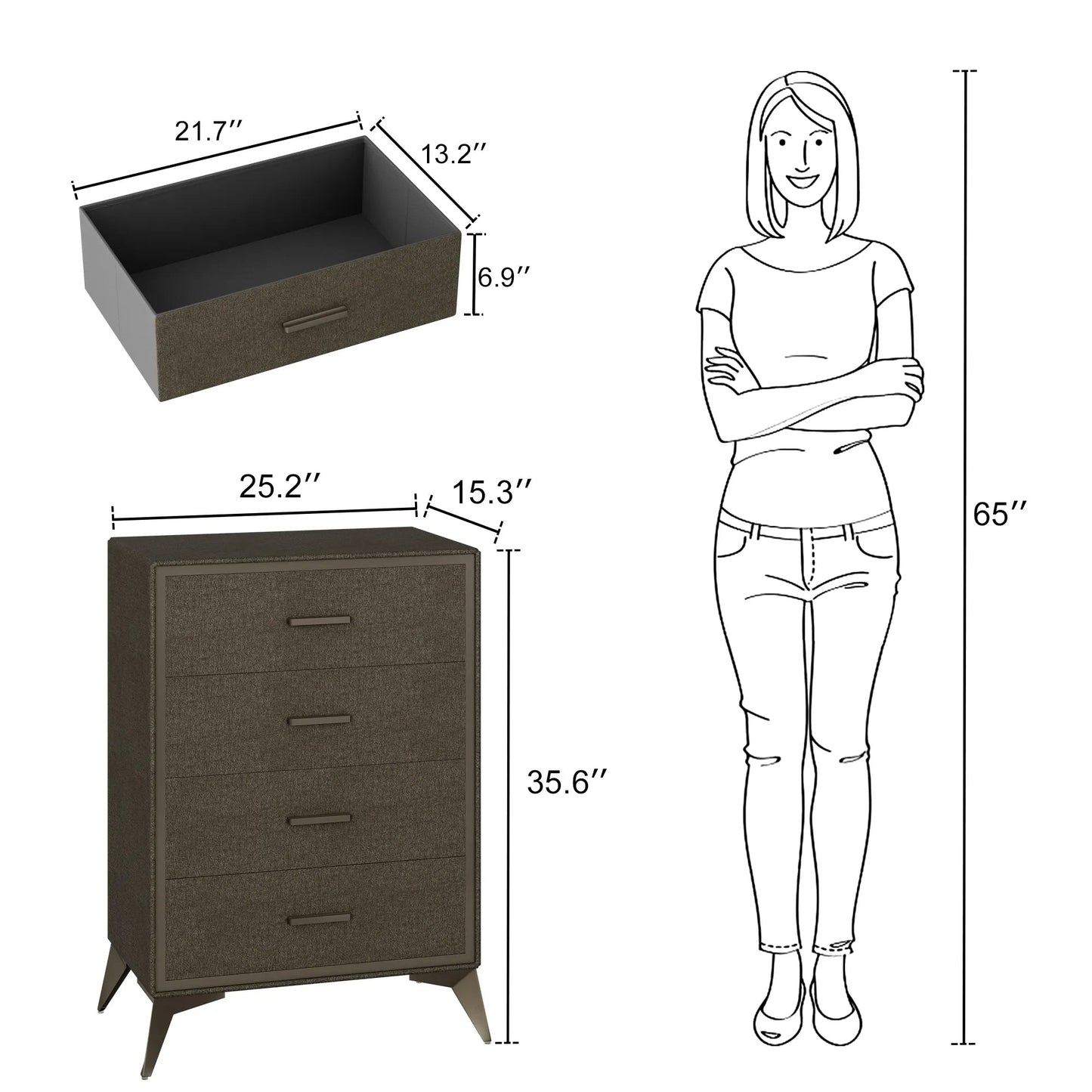 4 Drawer Metal - Framed Fabric Storage Cabinet - Brown/SW9727AKGT