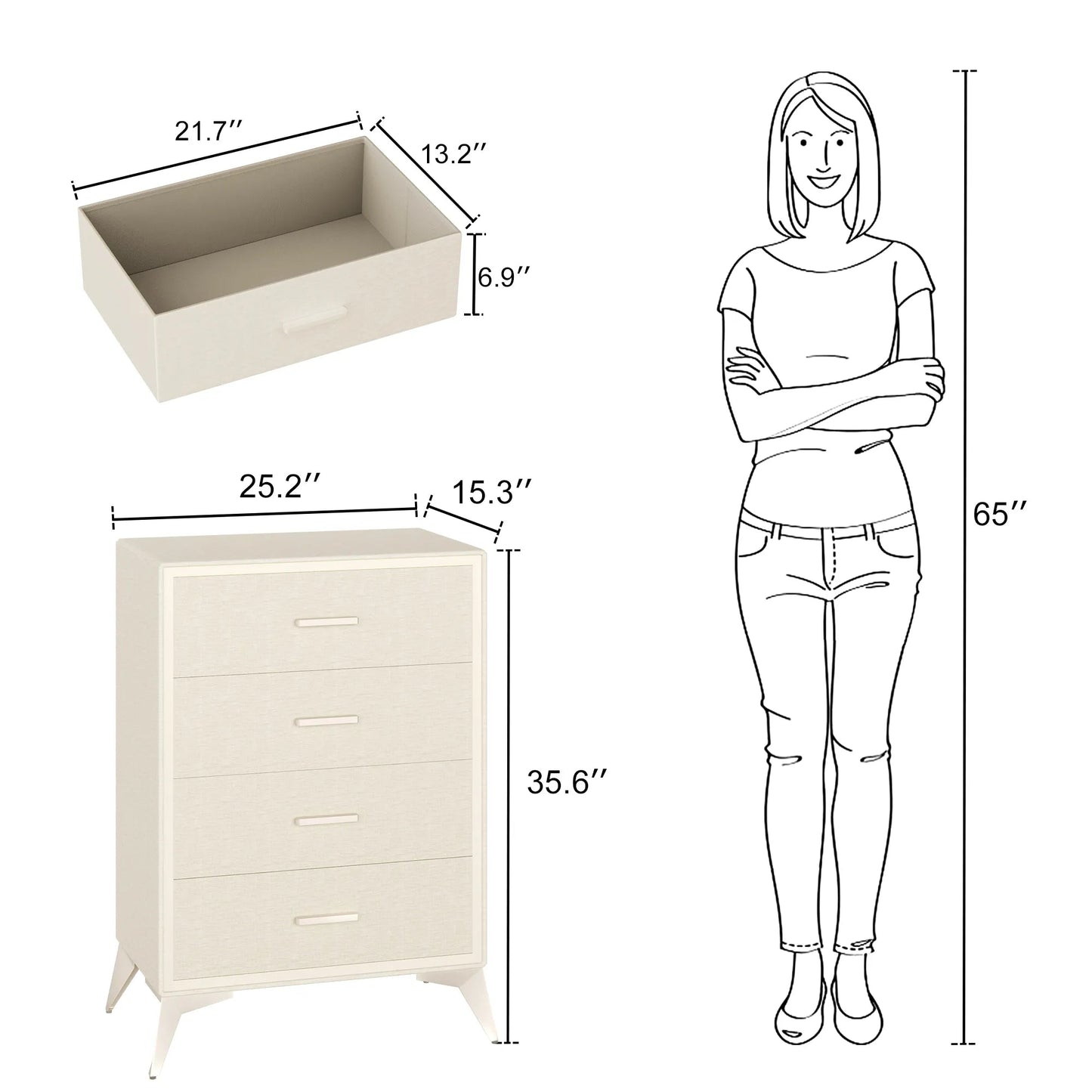 4 Drawer Metal - Framed Fabric Storage Cabinet - White/SW9727AKWN