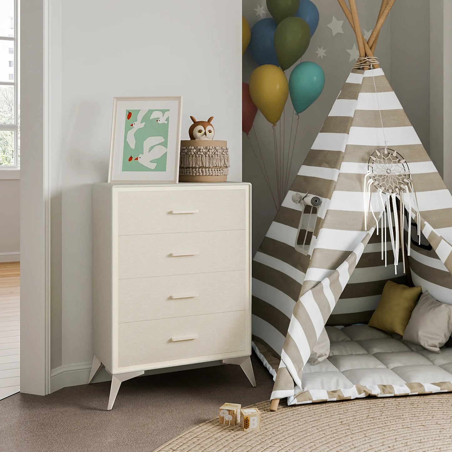 4 Drawer Metal - Framed Fabric Storage Cabinet - White/SW9727AKWN