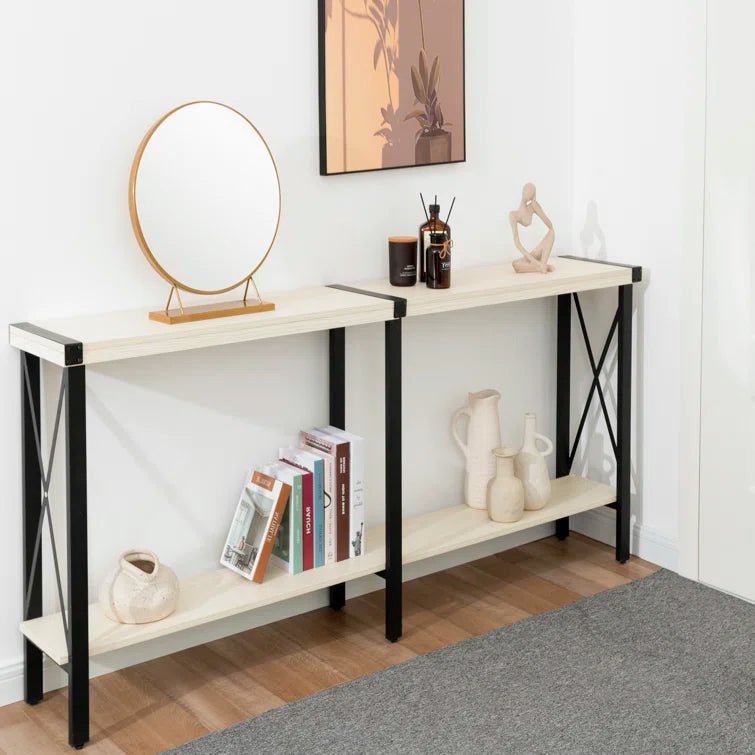 70.87" Farmhouse Console Table with Shelf - White/SW9703AJWR