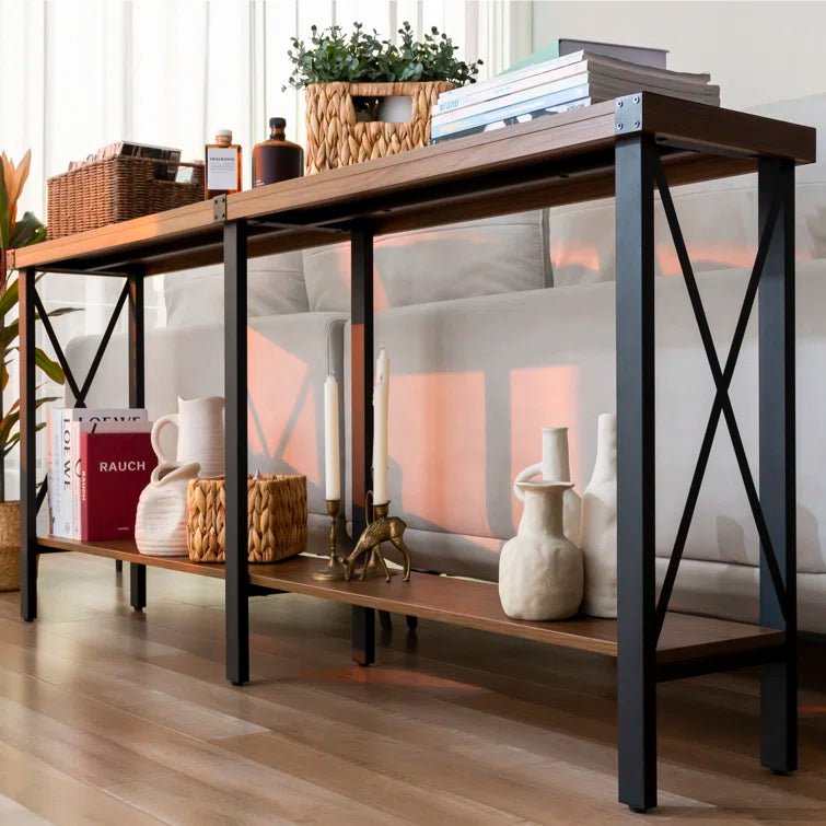 70.87" Farmhouse Console Table with Shelf - Brown/SW9703AJOS