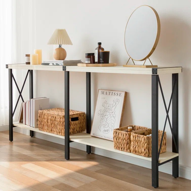 70.87" Farmhouse Console Table with Shelf - White/SW9703AJWR