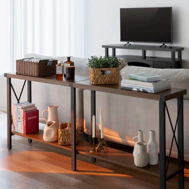 70.87" Farmhouse Console Table with Shelf - Brown/SW9703AJOS