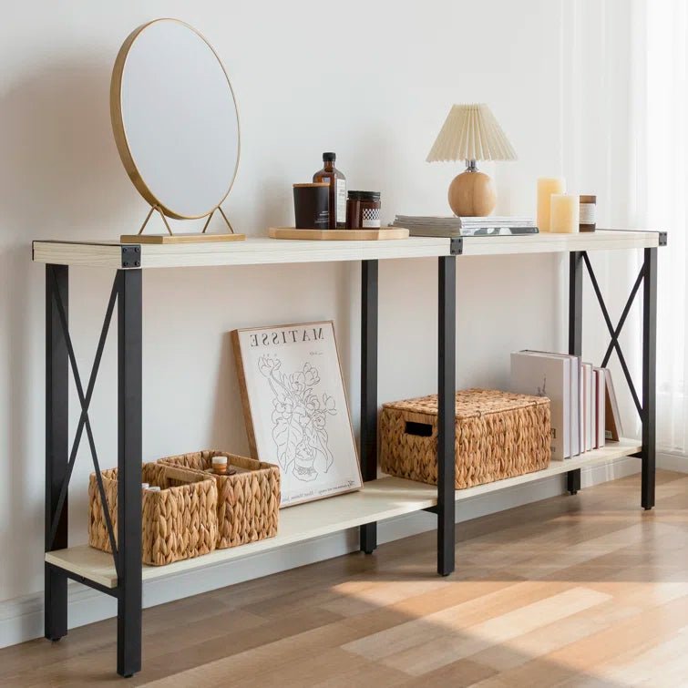 70.87" Farmhouse Console Table with Shelf - White/SW9703AJWR