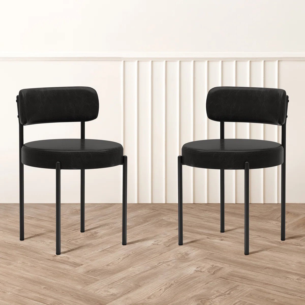 Black Leather Dining Chairs (Set of 2) - /SW9805ALKAQ2