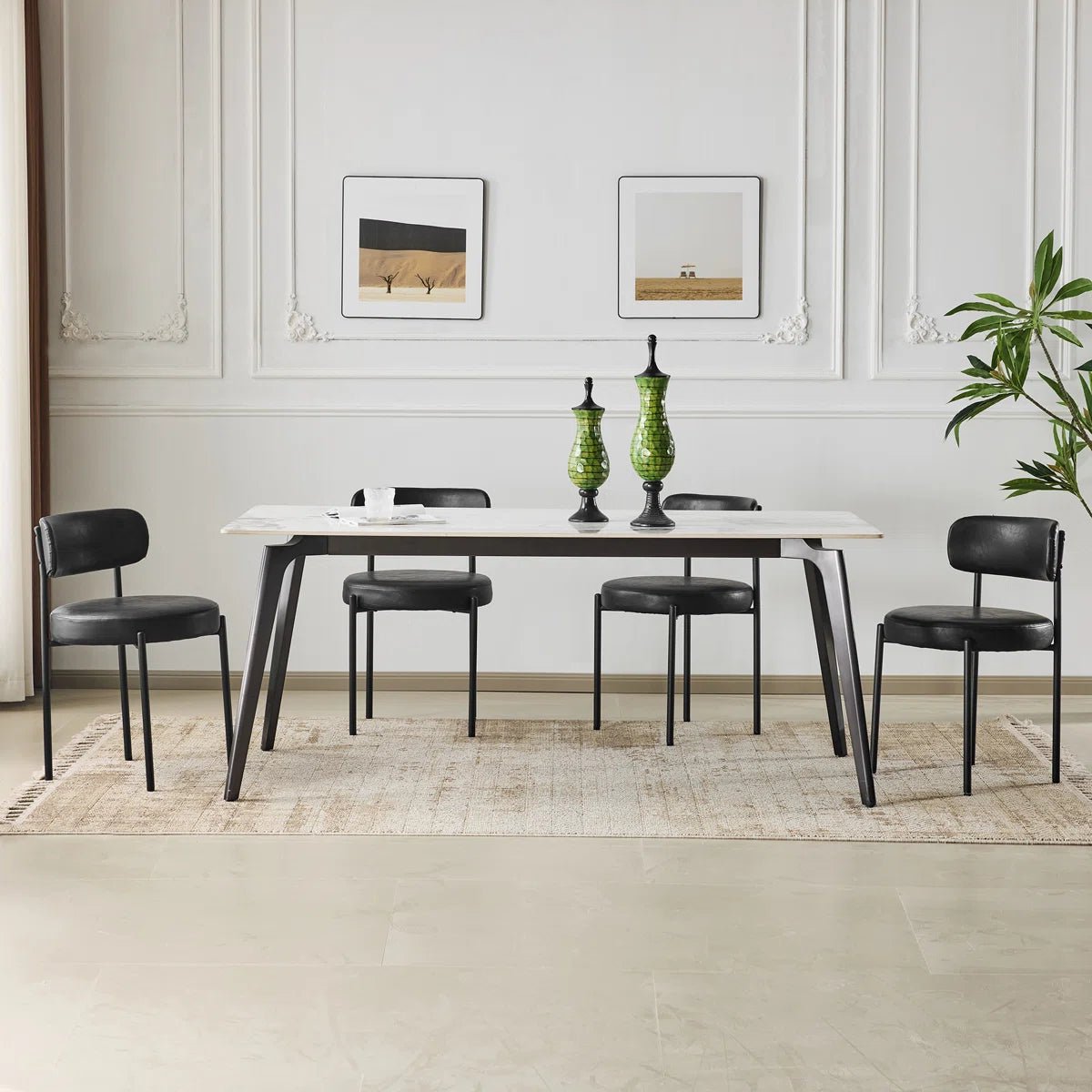 Black Leather Dining Chairs (Set of 4) - Black/SW9805ALKAQ4