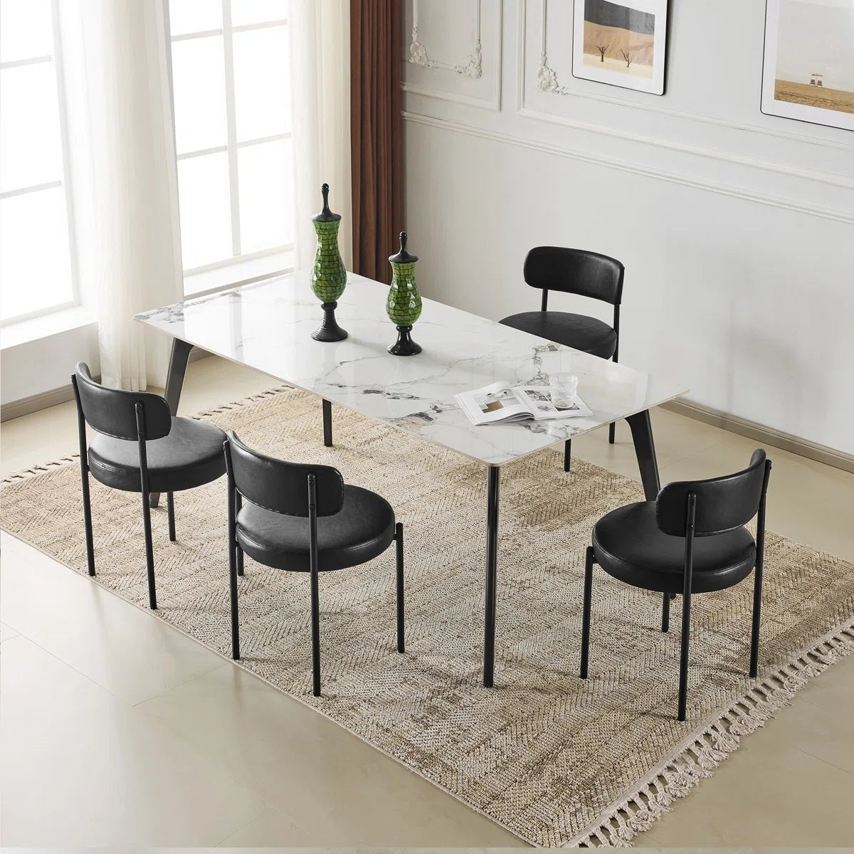 Black Leather Dining Chairs (Set of 4) - Black/SW9805ALKAQ4