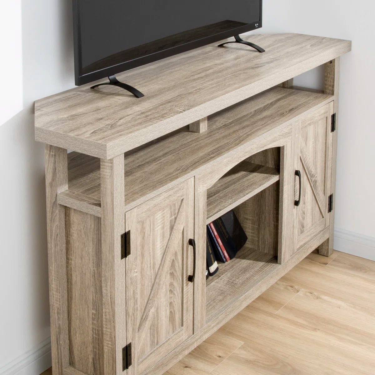 Farmhouse Corner TV Stand with USB Ports and Outlet Fit for TVs up to 60" - White/SW9702AJWR