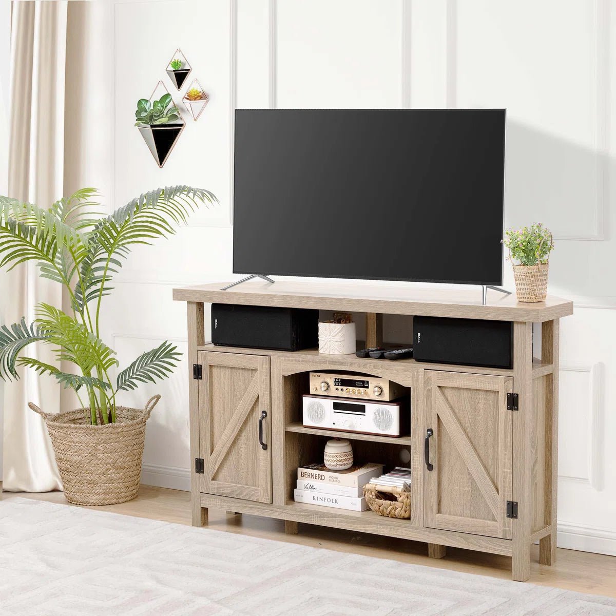 Farmhouse Corner TV Stand with USB Ports and Outlet Fit for TVs up to 60" - White/SW9702AJWR