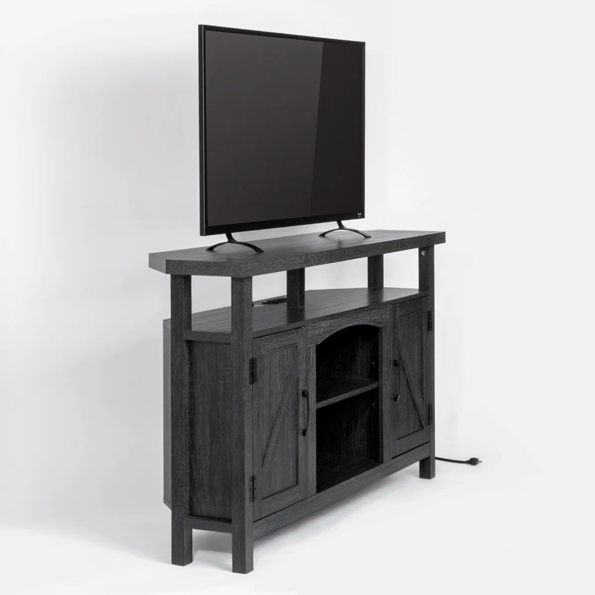 Farmhouse Corner TV Stand with USB Ports and Outlet Fit for TVs up to 60" - Black/SW9702AJEE