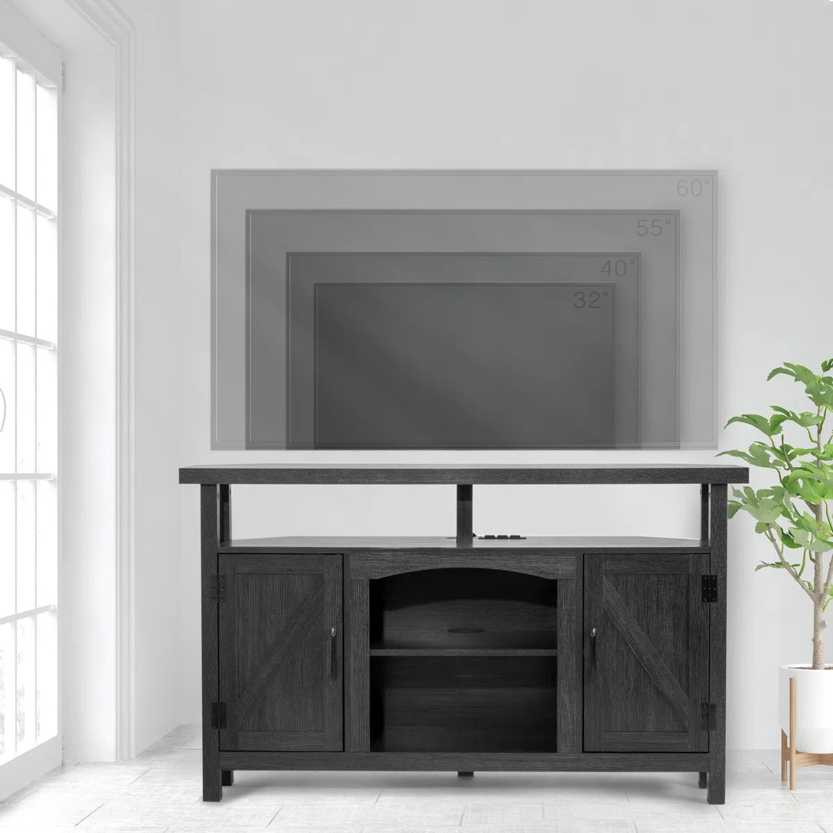 Farmhouse Corner TV Stand with USB Ports and Outlet Fit for TVs up to 60" - Black/SW9702AJEE