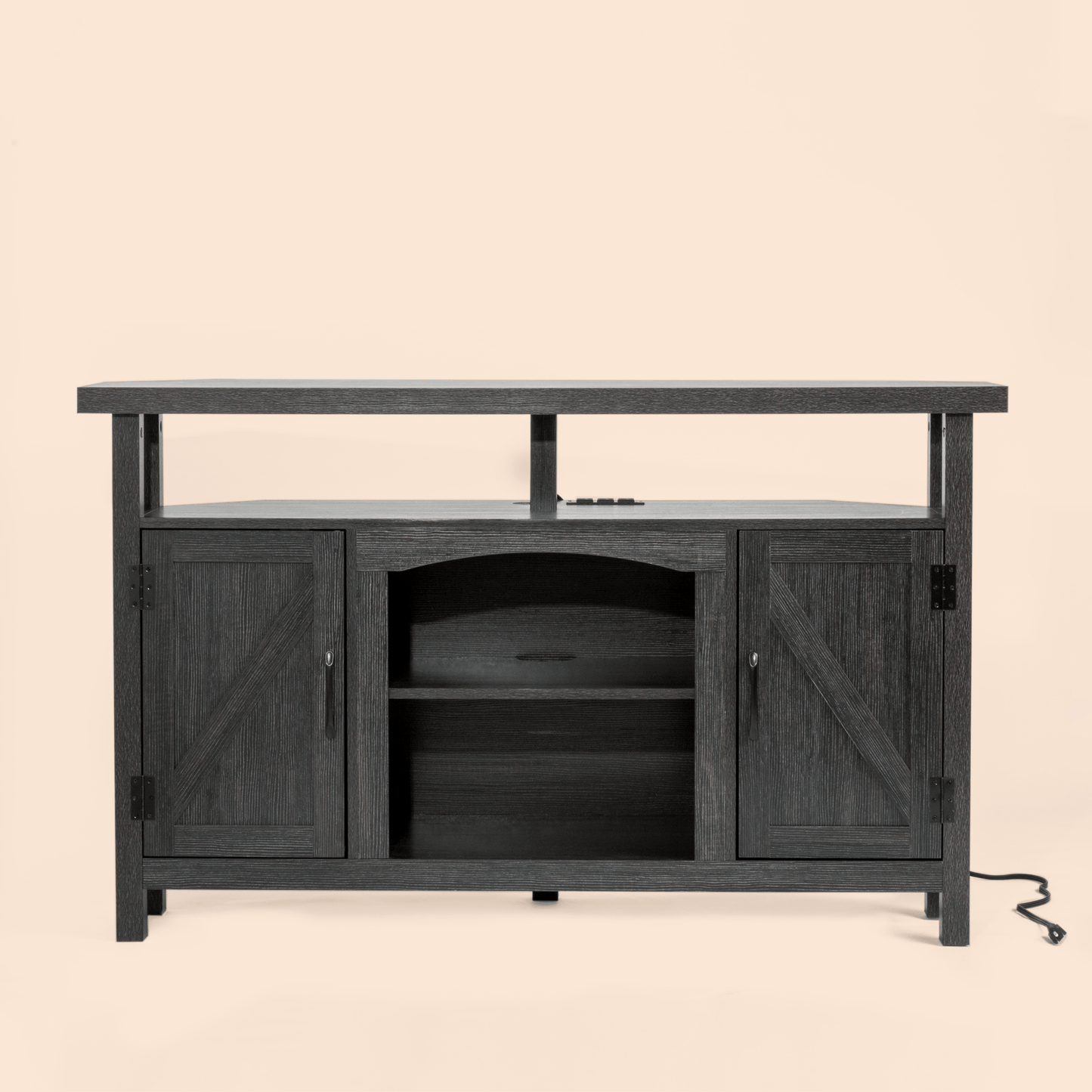 Farmhouse Corner TV Stand with USB Ports and Outlet Fit for TVs up to 60" - Black/SW9702AJEE