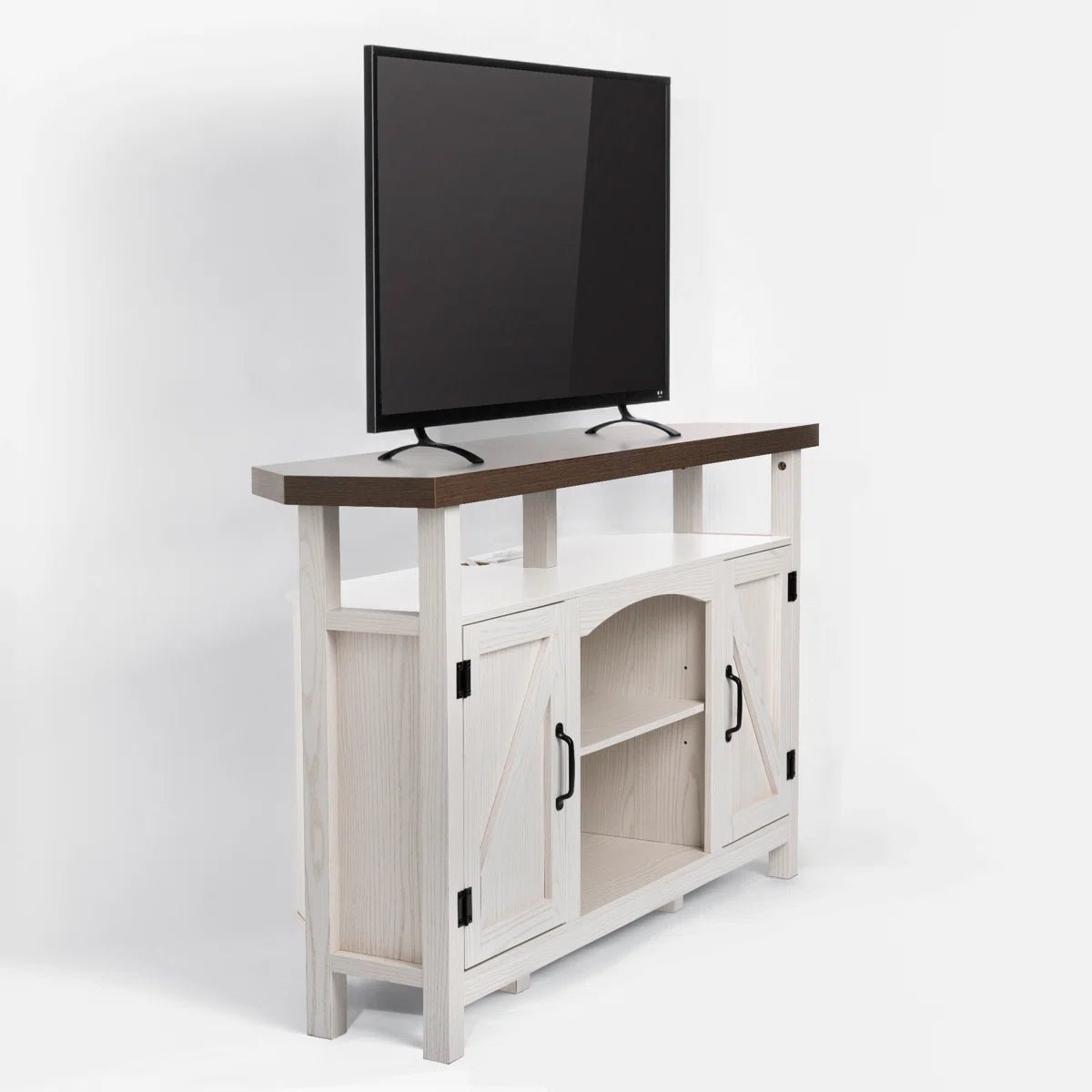 Farmhouse Corner TV Stand with USB Ports and Outlet Fit for TVs up to 60" - White/SW9702AJWR