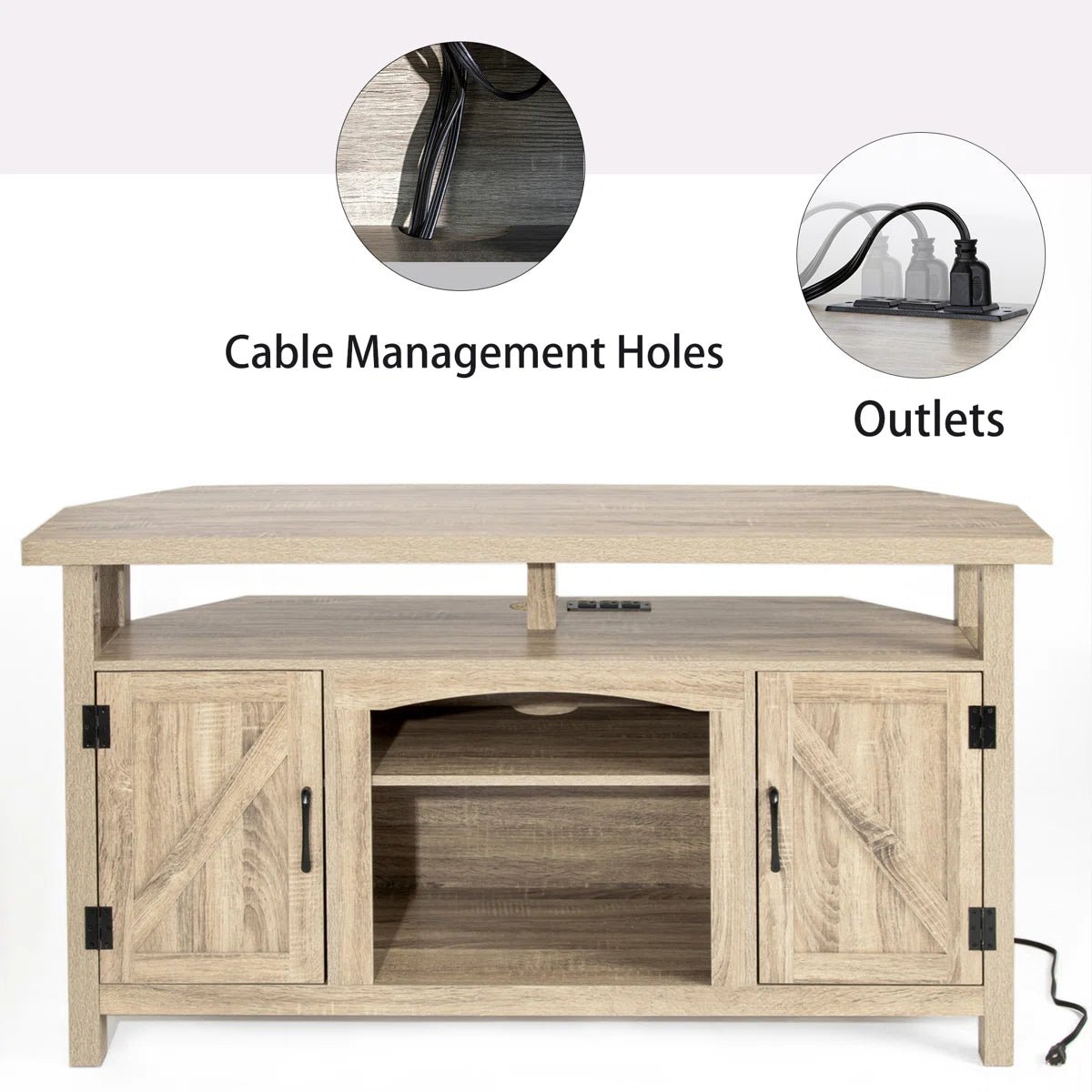 Farmhouse Corner TV Stand with USB Ports and Outlet Fit for TVs up to 60" - White/SW9702AJWR