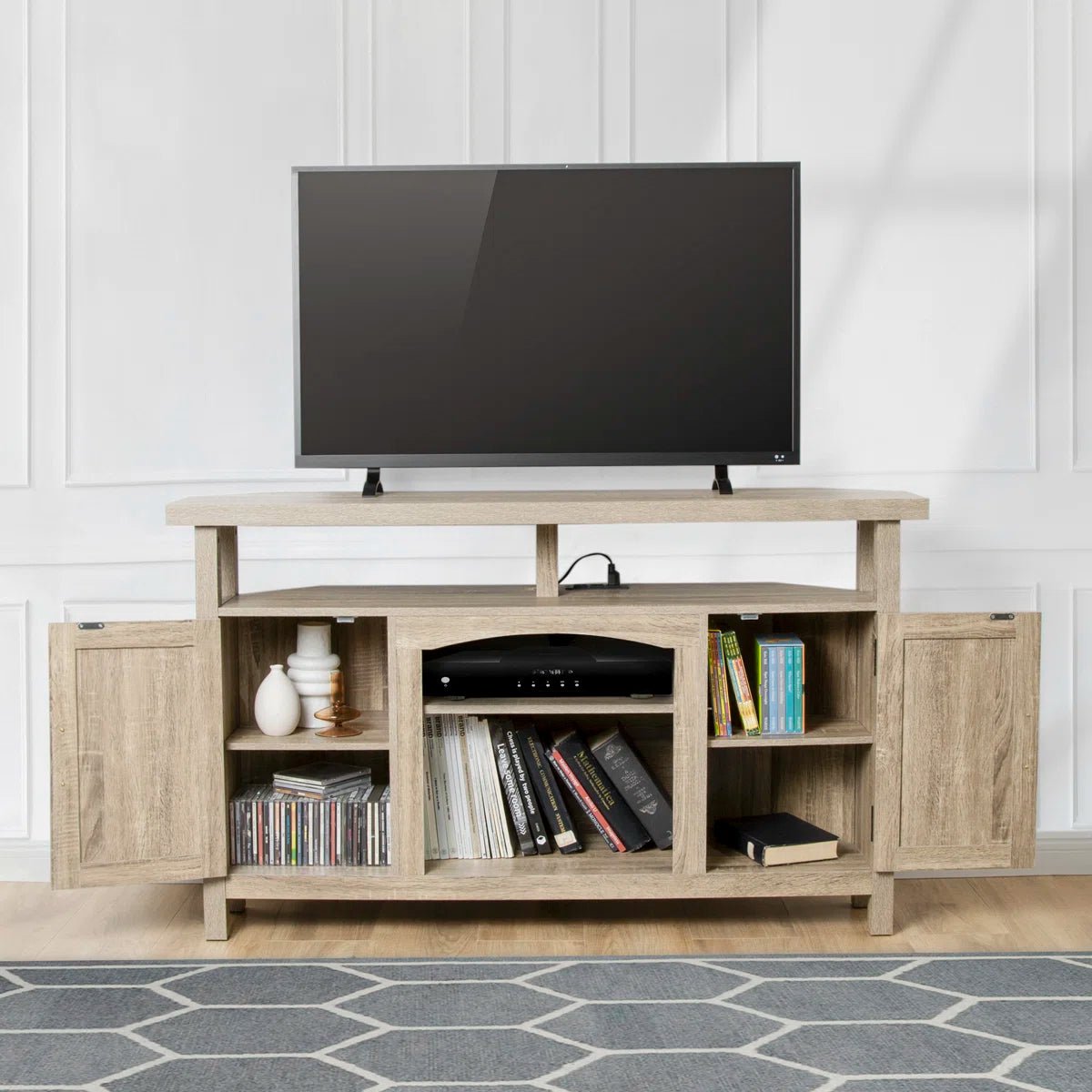 Farmhouse Corner TV Stand with USB Ports and Outlet Fit for TVs up to 60" - White/SW9702AJWR