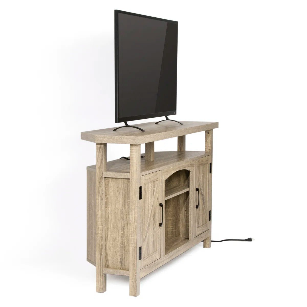 Farmhouse Corner TV Stand with USB Ports and Outlet Fit for TVs up to 60" - Brown/SW9702AJTP