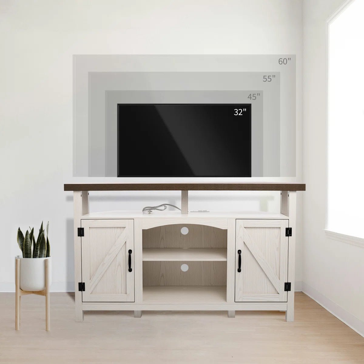 Farmhouse Corner TV Stand with USB Ports and Outlet Fit for TVs up to 60" - White/SW9702AJWR