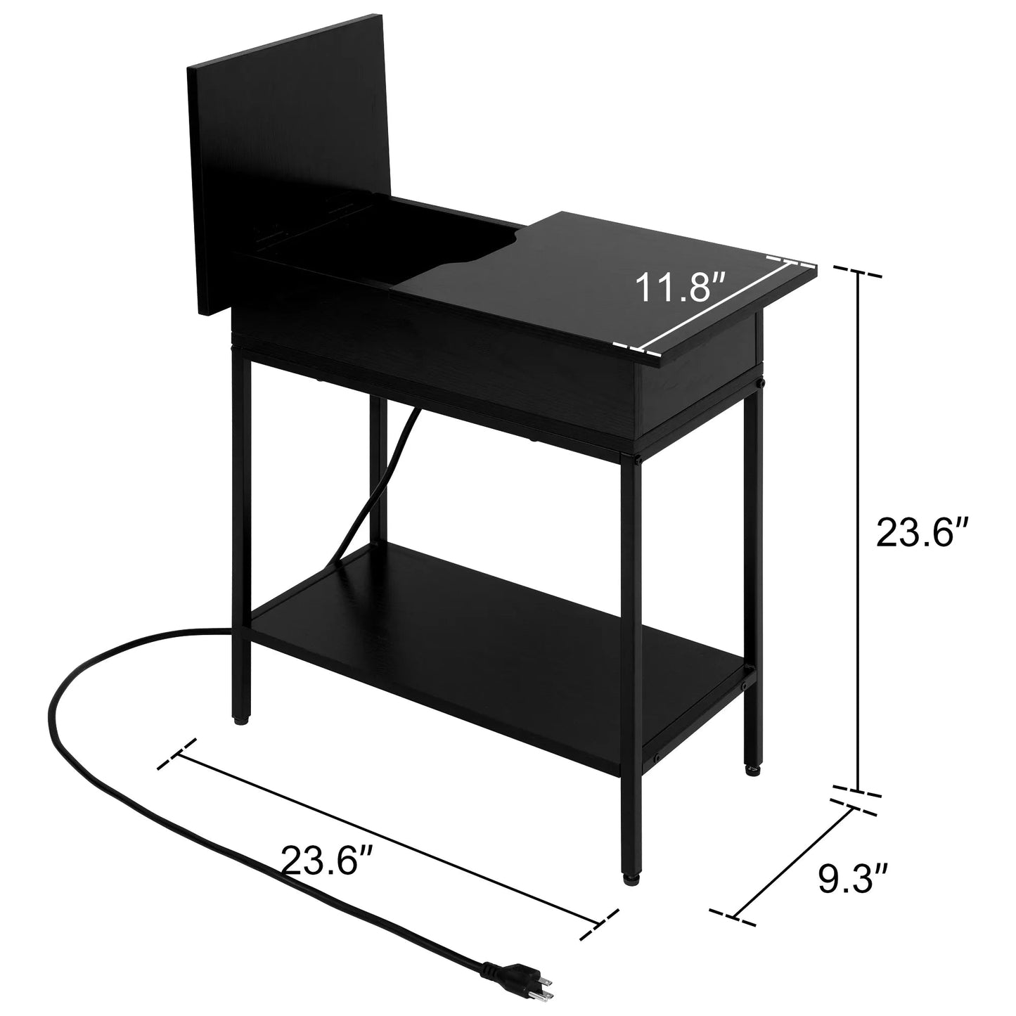 Industrial End Table with Charging Station – USB Ports & Power Outlet, Rustic Wood & Metal Design -Black/SW9706AMKA