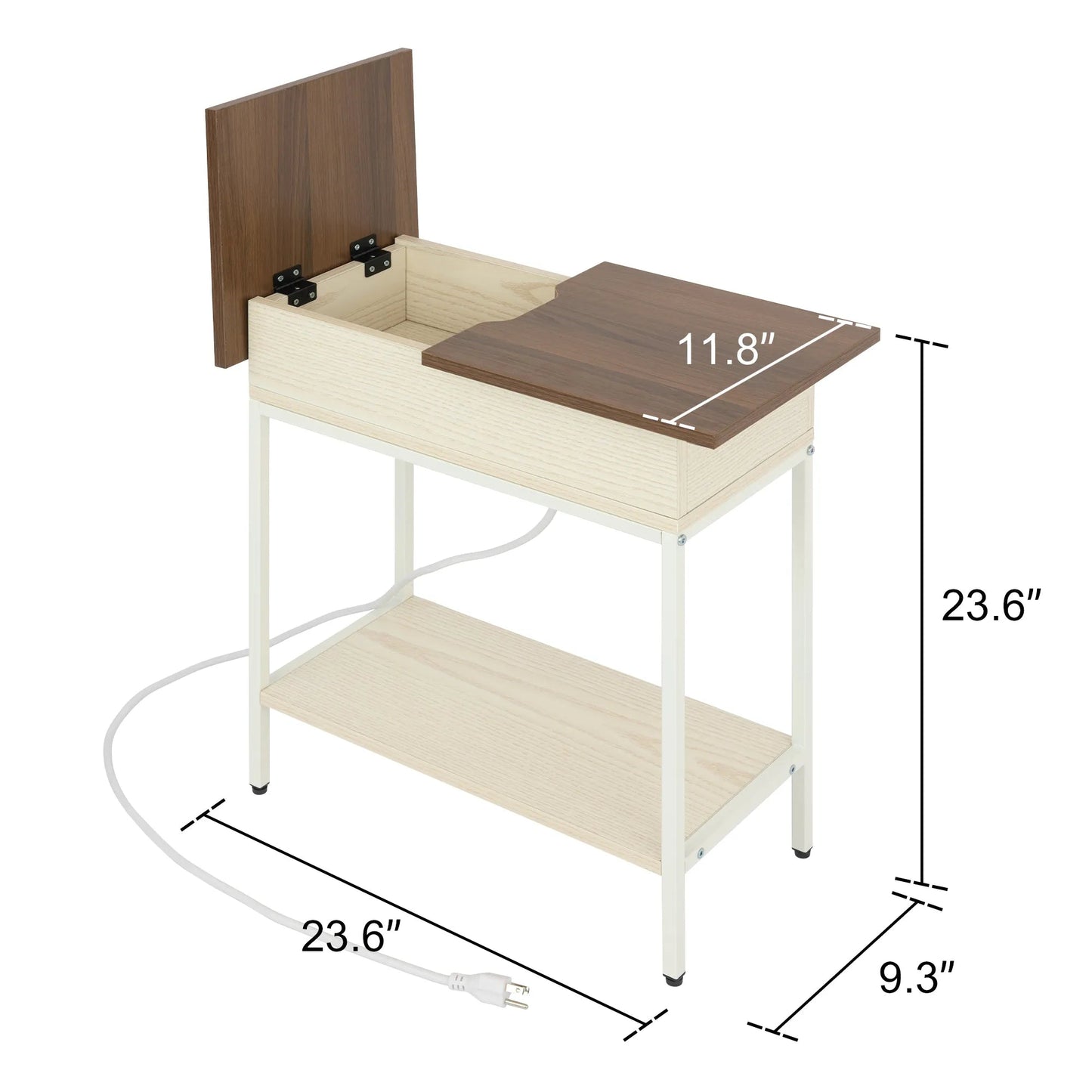 Industrial End Table with Charging Station – USB Ports & Power Outlet, Rustic Wood & Metal Design -Natural/SW9706AMM1